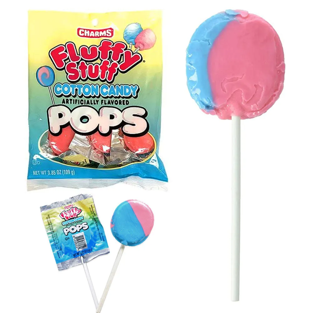 2 Bag Charms Fluffy Stuff Cotton Candy Pops Lollipop Sucker Candies Pinata 7.7oz