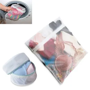 2PC Mesh Laundry Lingerie Bags Delicate Clothes Wash Bra Socks Zippered Net Home