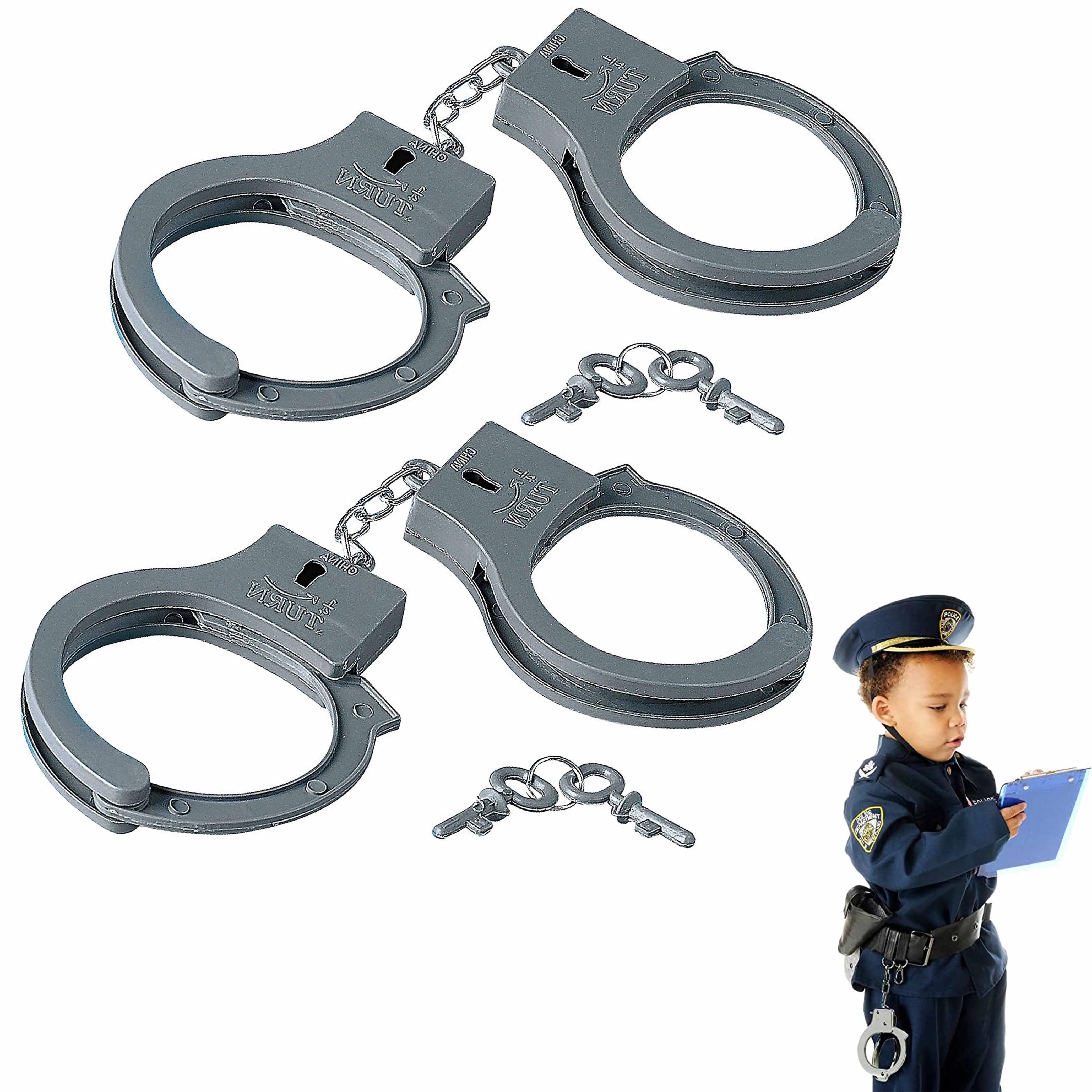 4 Pk Novelty Toy Handcuffs With Key Police Sheriff Cowboy Kids Costume Accessory