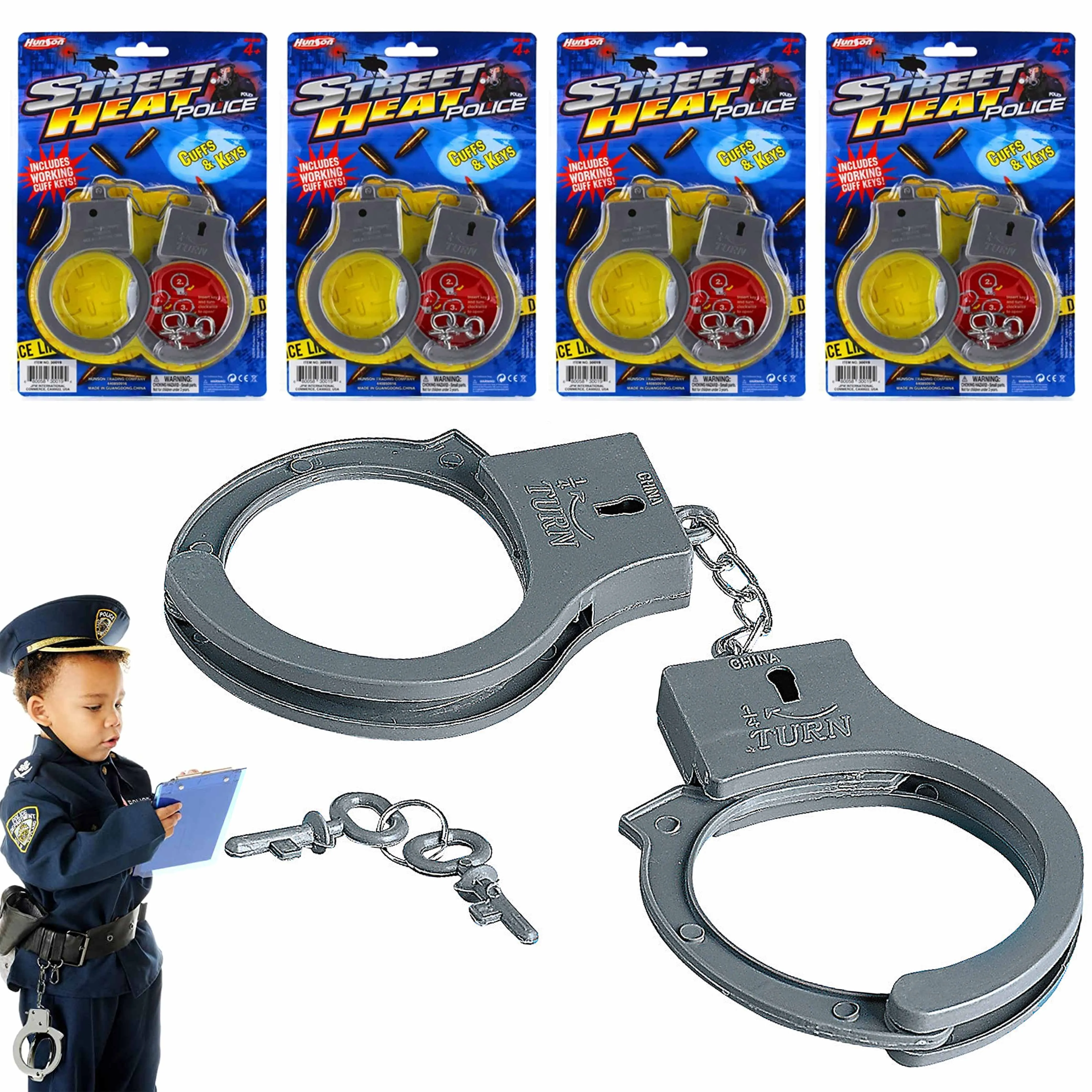 4 Pk Novelty Toy Handcuffs With Key Police Sheriff Cowboy Kids Costume Accessory