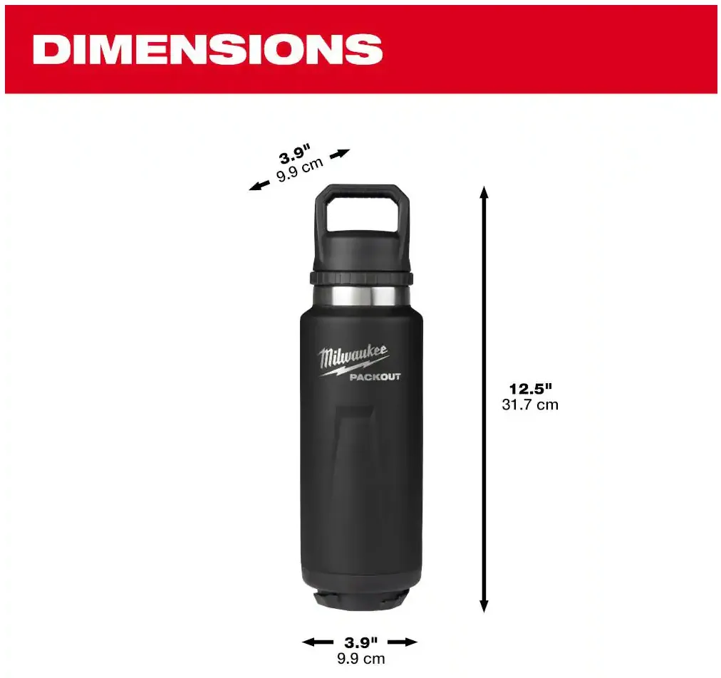 48-22-8397B Milwaukee PACKOUT 360z Insulated Bottle w/ Chug Lid - Black
