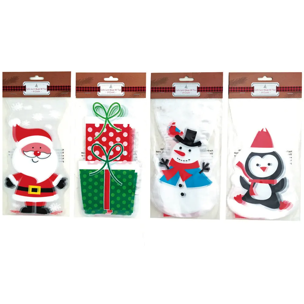 60 Christmas Cello Loot Treat Bags Party Favor Xmas Goody Candy Stocking Stuffer