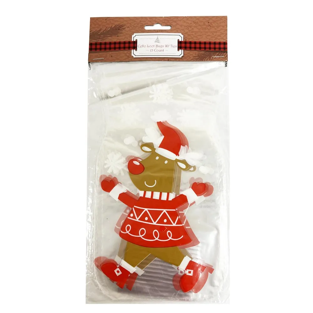 60 Christmas Cello Loot Treat Bags Party Favor Xmas Goody Candy Stocking Stuffer