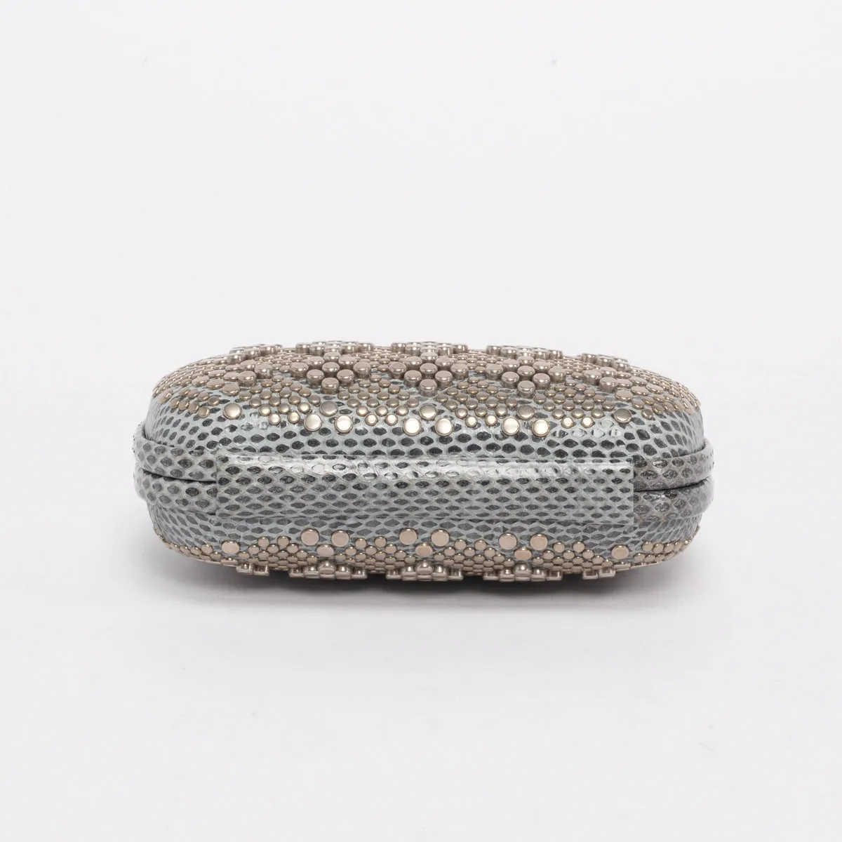 Bottega Veneta Blue Grey Karung & Metal Studded Knot Clutch