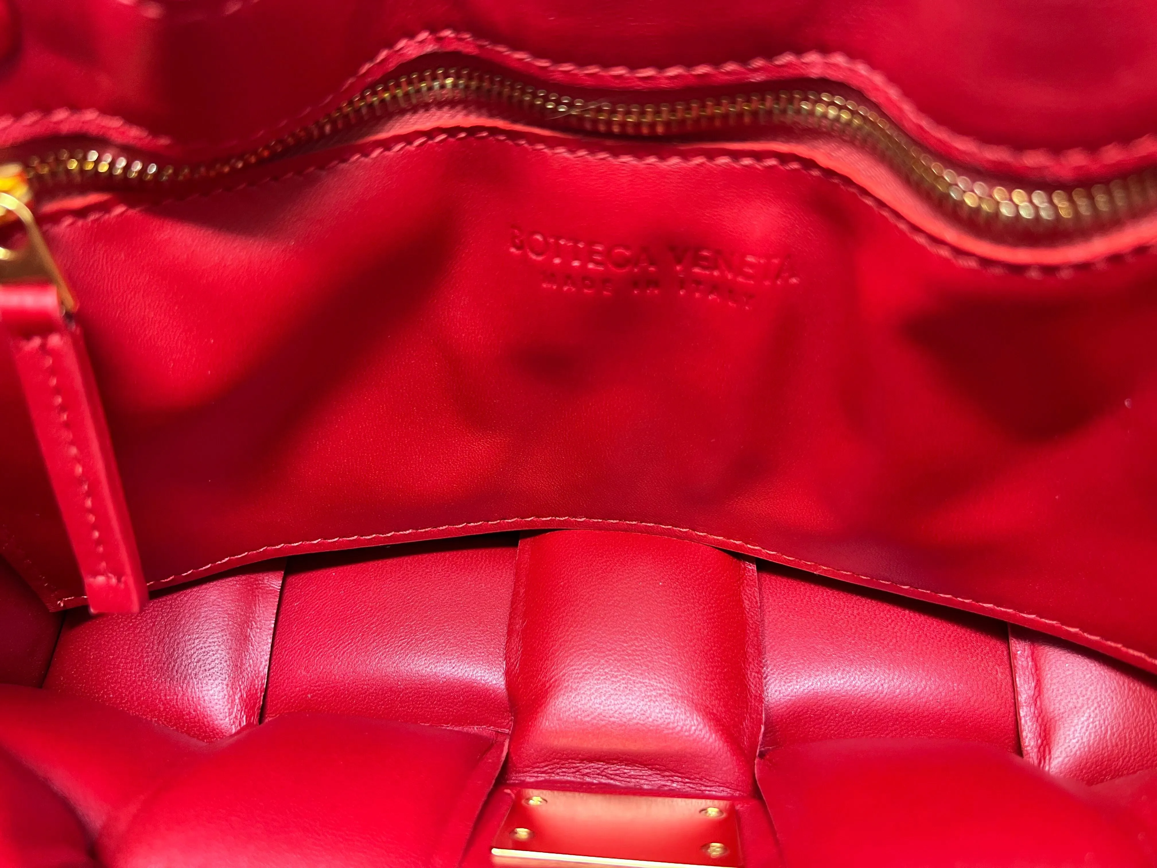Bottega Veneta Red 'Cassette' Lambskin Padded Intreccio Crossbody