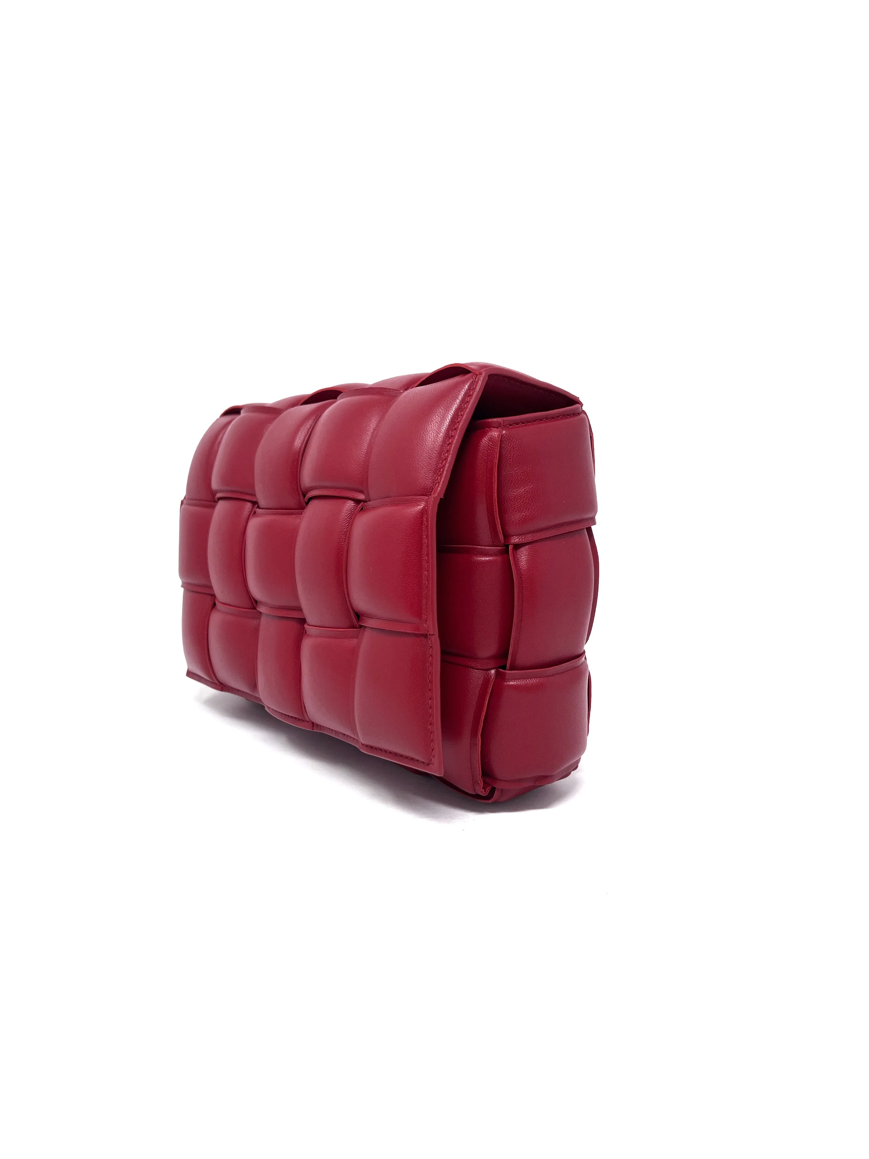 Bottega Veneta Red 'Cassette' Lambskin Padded Intreccio Crossbody