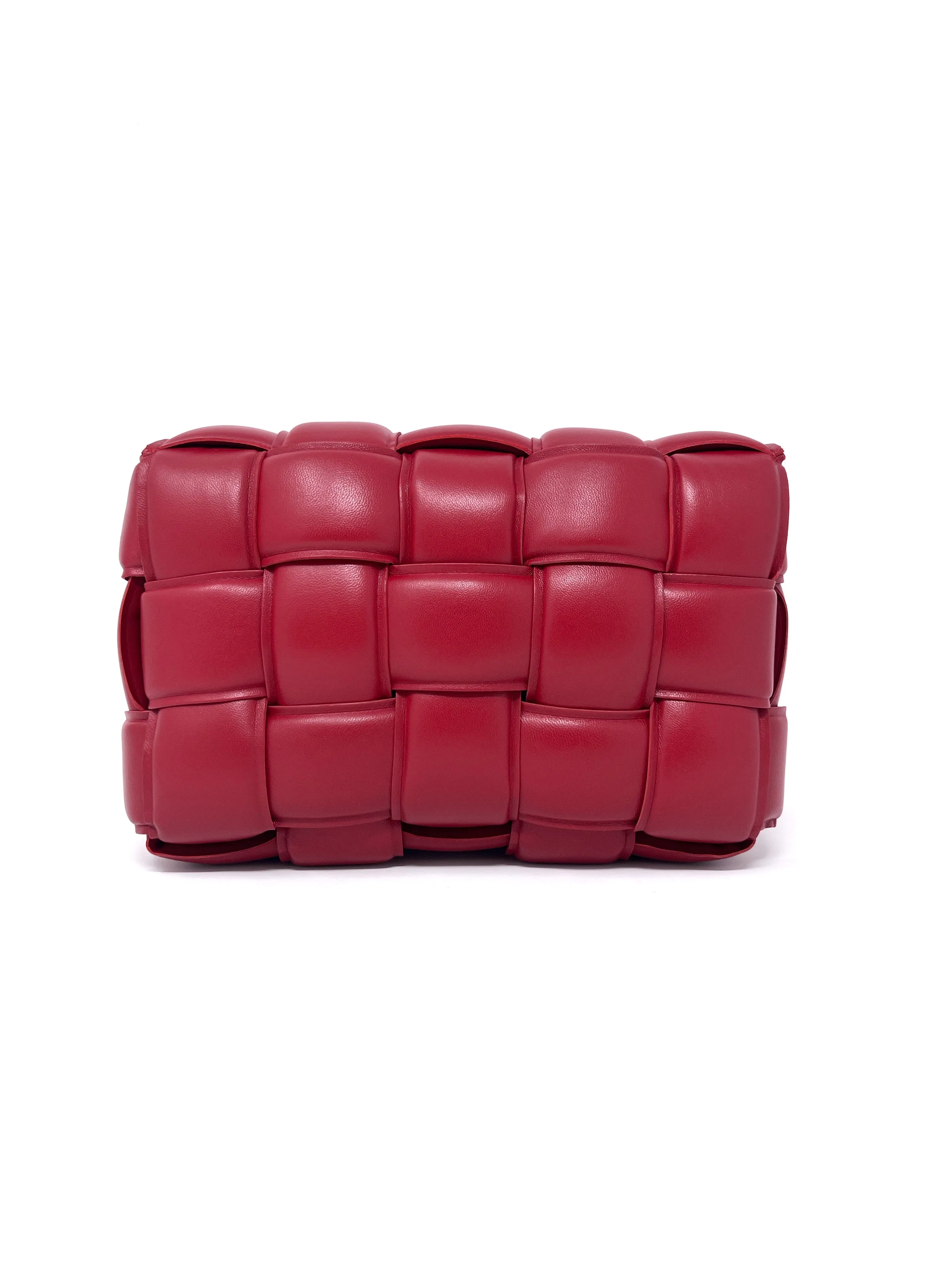 Bottega Veneta Red 'Cassette' Lambskin Padded Intreccio Crossbody