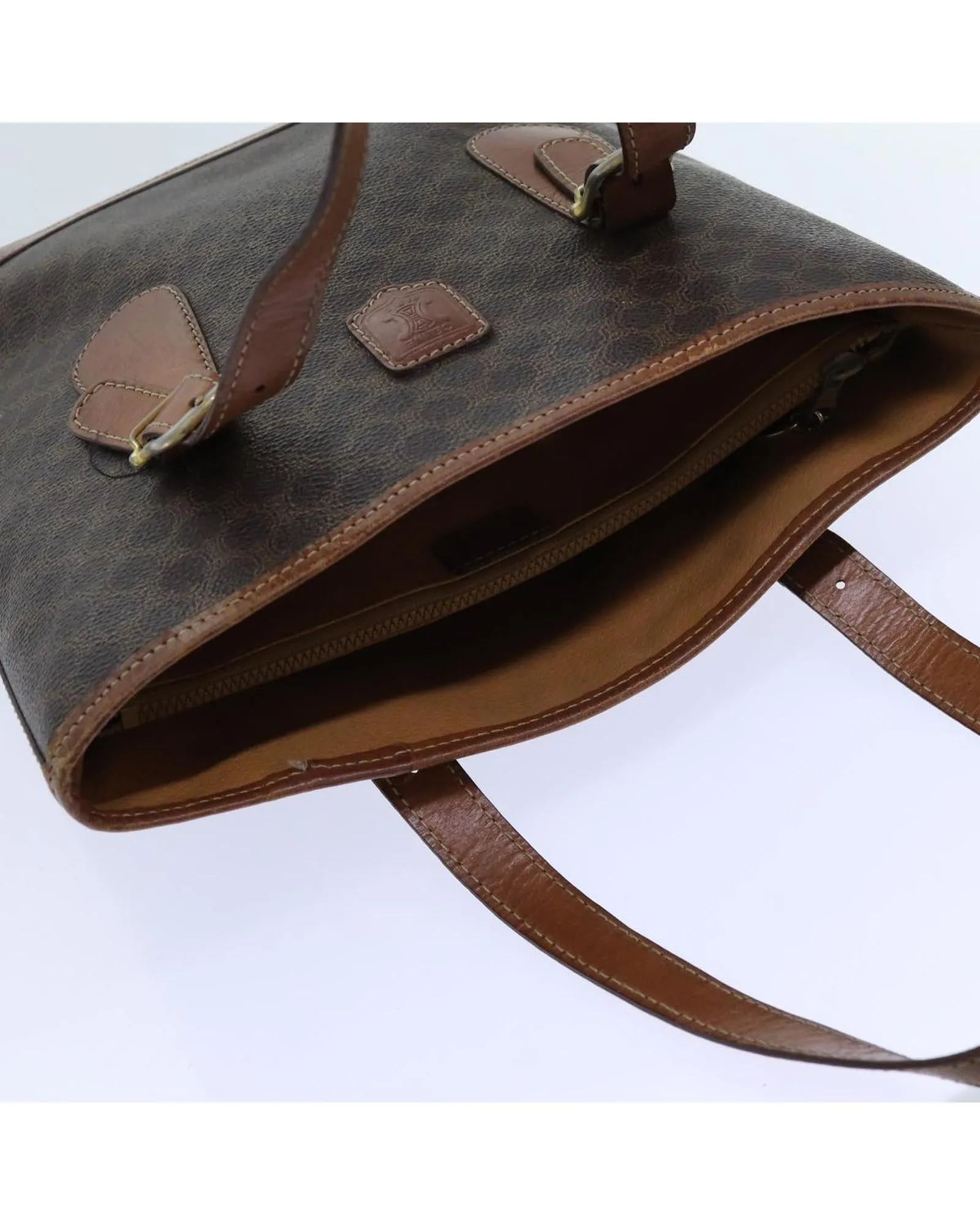 Canvas Shoulder Bag with Brown Macadam Print - Authentic Celine