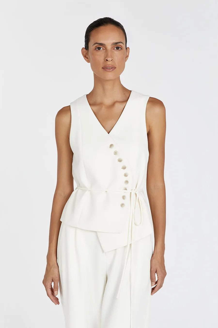 CELINE CREAM ASYMMETRICAL TOP
