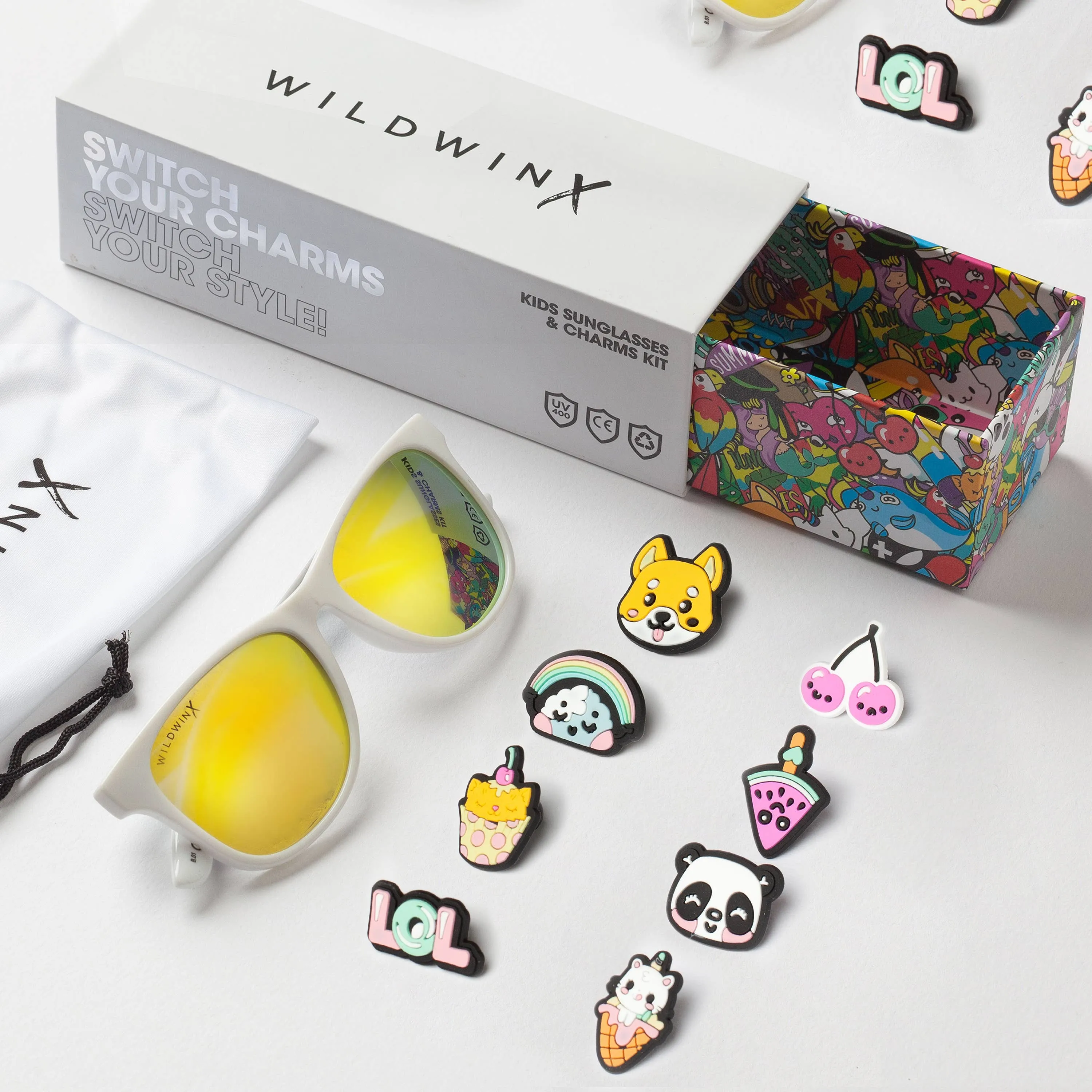 Children’s White Sunglasses & Charm Kit - Kawaii