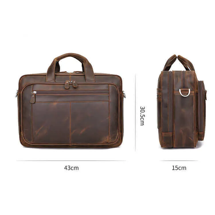 Crazy Horse Leather Laptop Bag | Large Capacity