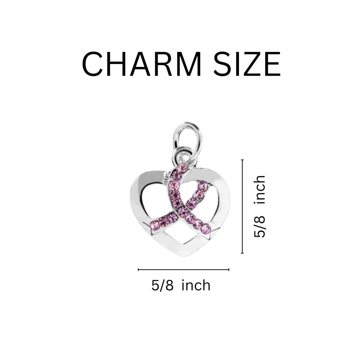 Crystal Pink Ribbon Silver Heart Split Style Keychains