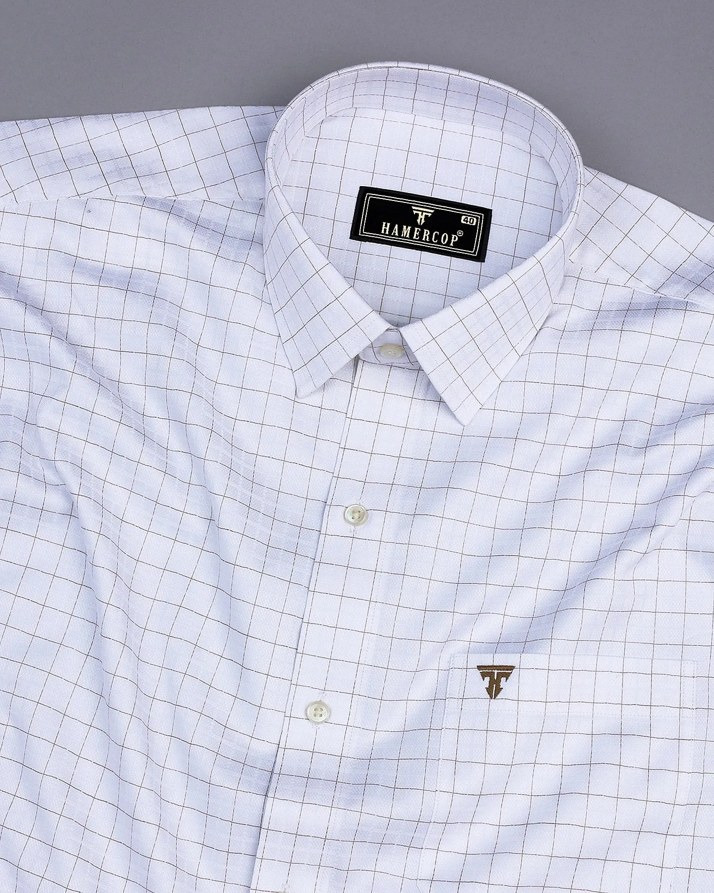 Golden Cream With Cornish White Premium Check Giza Shirt