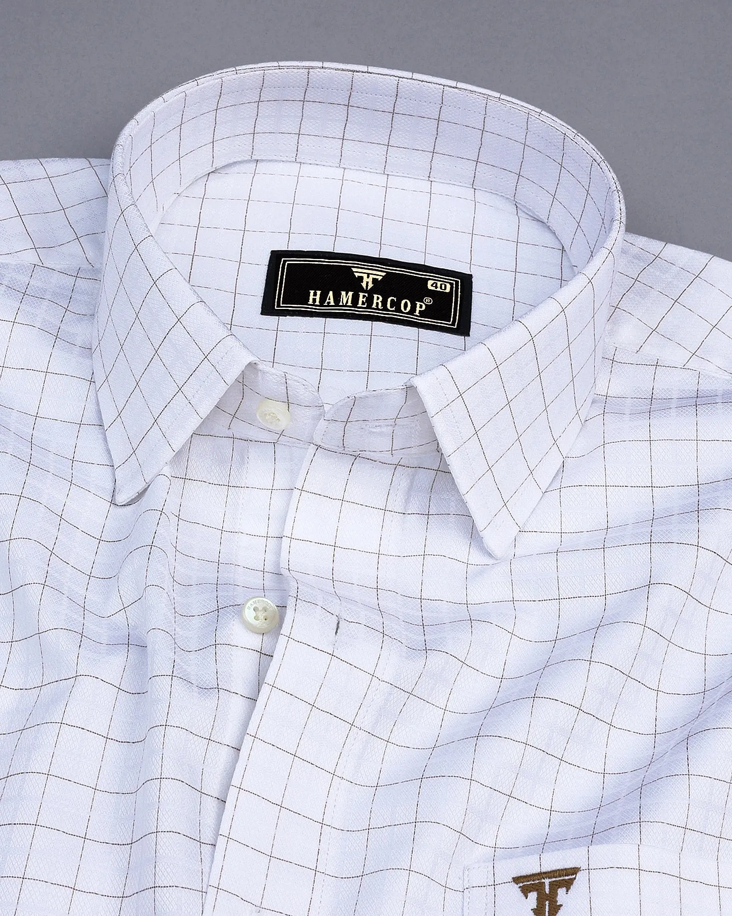 Golden Cream With Cornish White Premium Check Giza Shirt