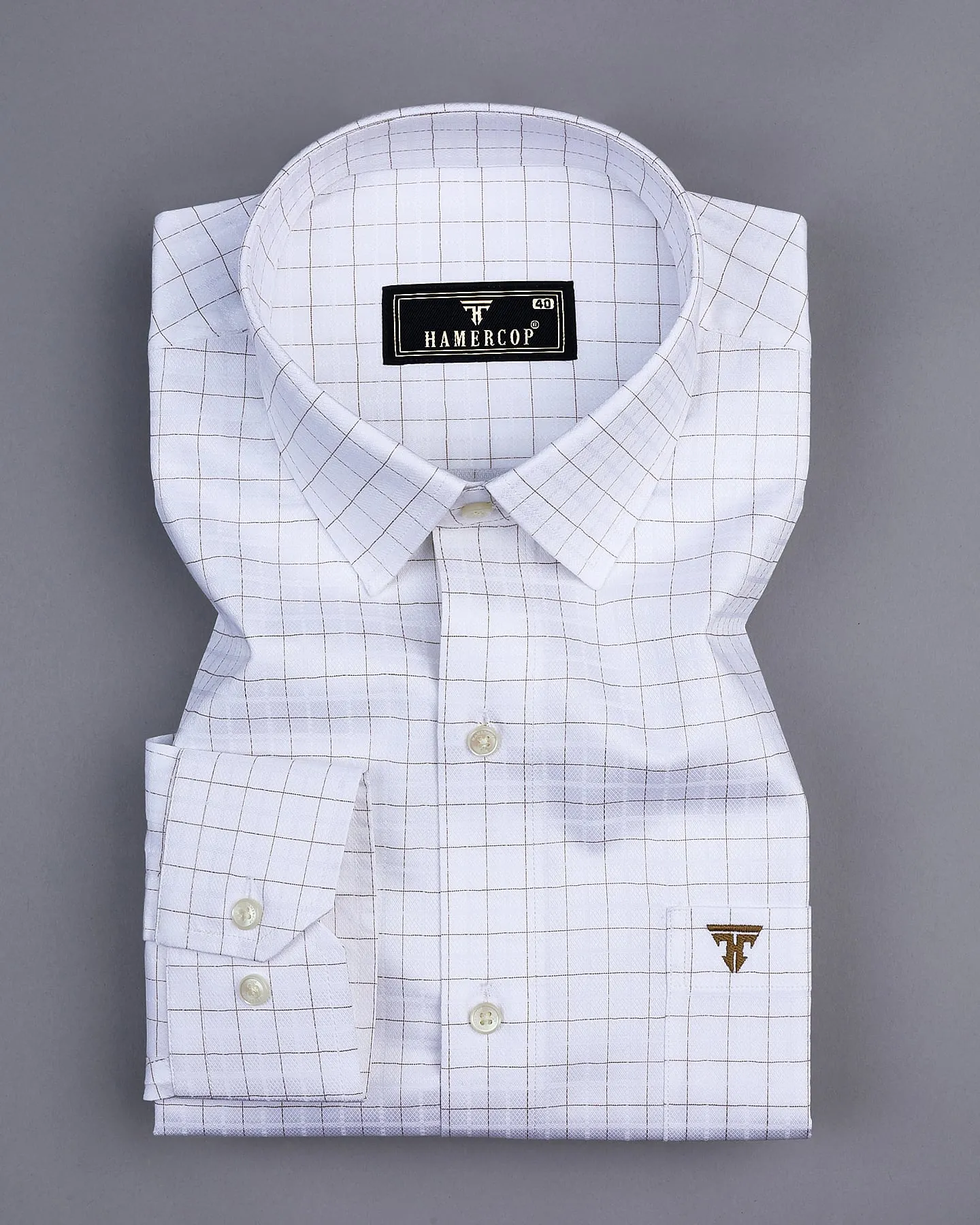 Golden Cream With Cornish White Premium Check Giza Shirt