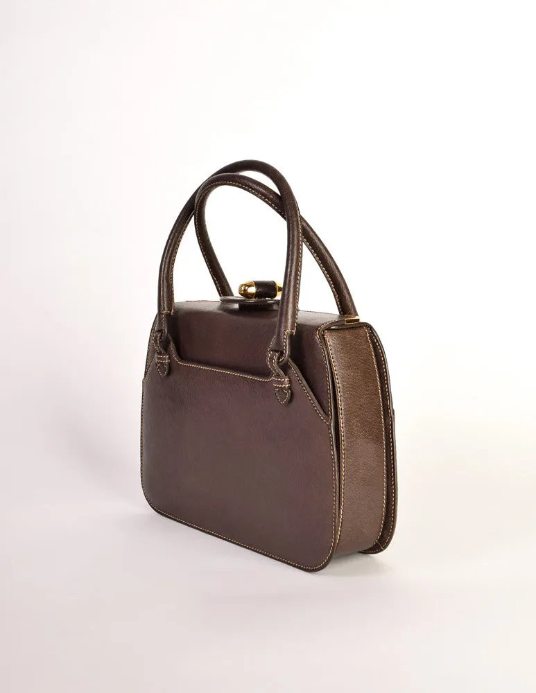Gucci Vintage 1960s Brown Leather Structured Turn Lock Handbag