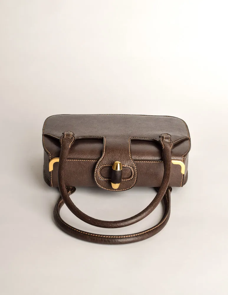 Gucci Vintage 1960s Brown Leather Structured Turn Lock Handbag