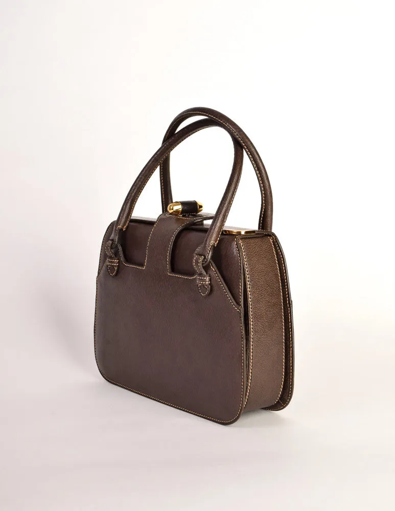 Gucci Vintage 1960s Brown Leather Structured Turn Lock Handbag