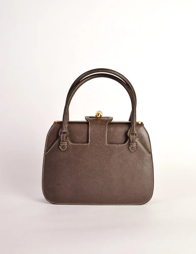 Gucci Vintage 1960s Brown Leather Structured Turn Lock Handbag