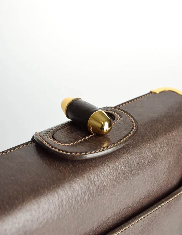 Gucci Vintage 1960s Brown Leather Structured Turn Lock Handbag