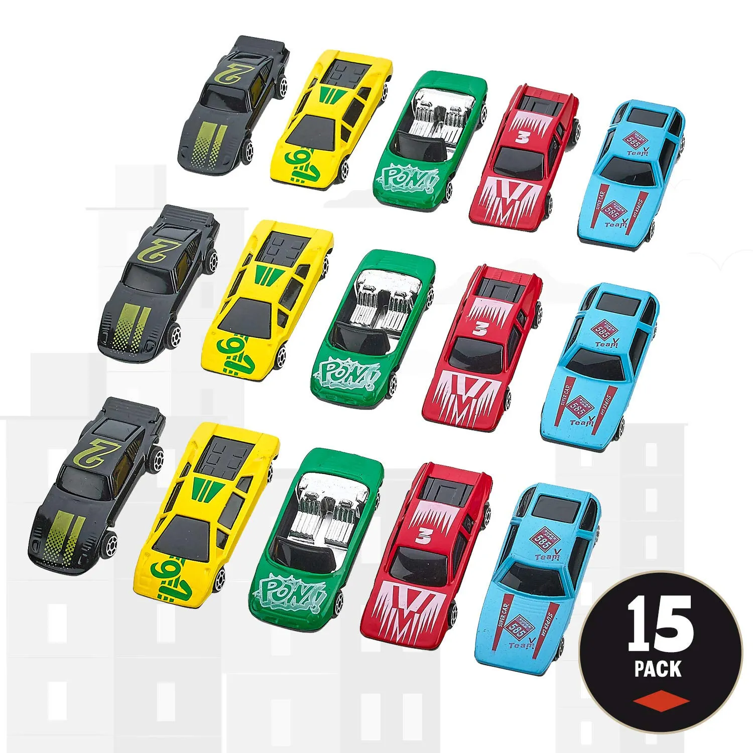 Kicko Diecast Race Cars - 15 Pack - 1 to 64 Scale - for Party Favors, Supplies, Classroom