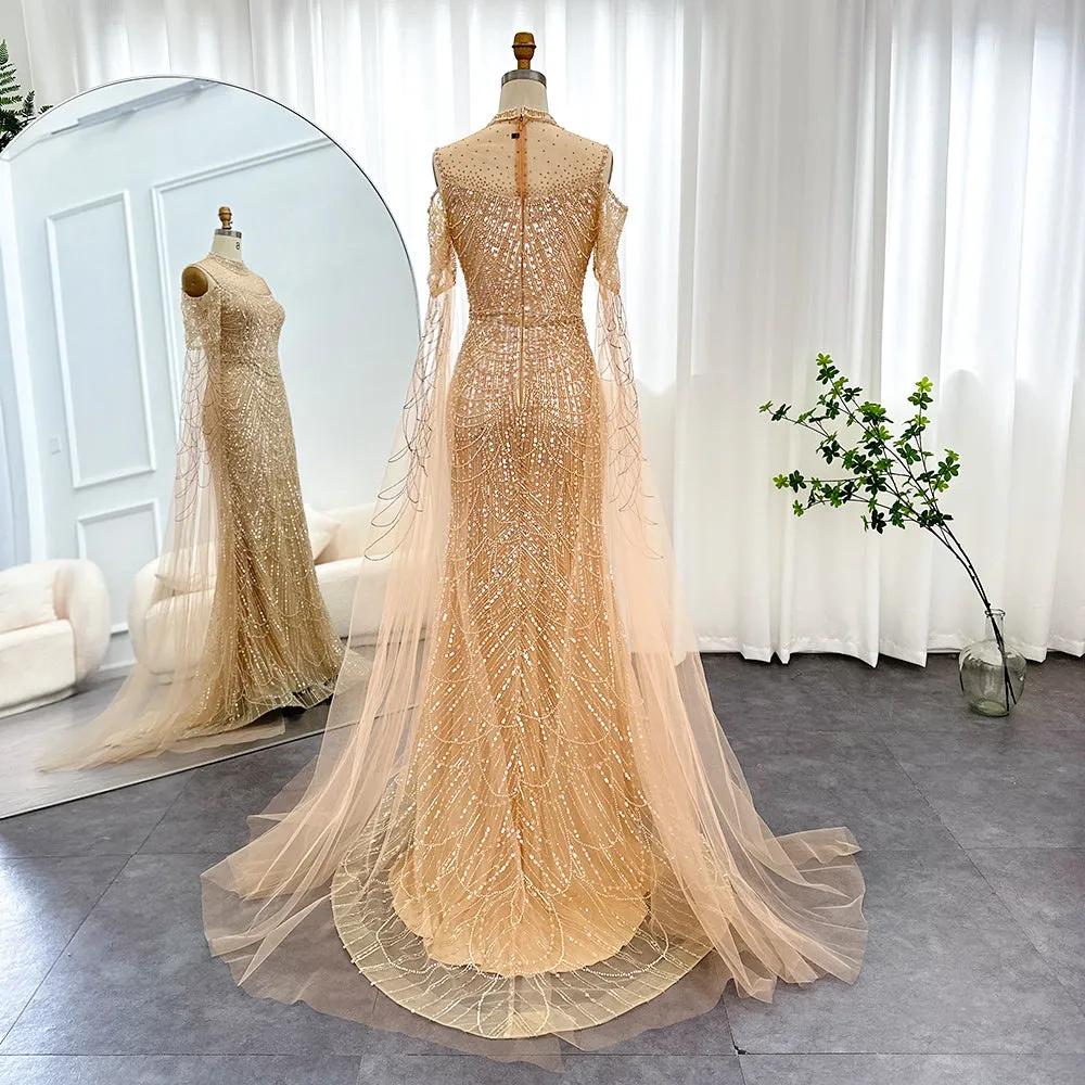 Luxury Sage Green Evening Dress with Cape Sleeves SS205