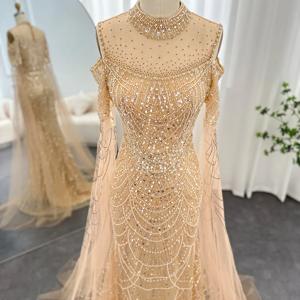 Luxury Sage Green Evening Dress with Cape Sleeves SS205