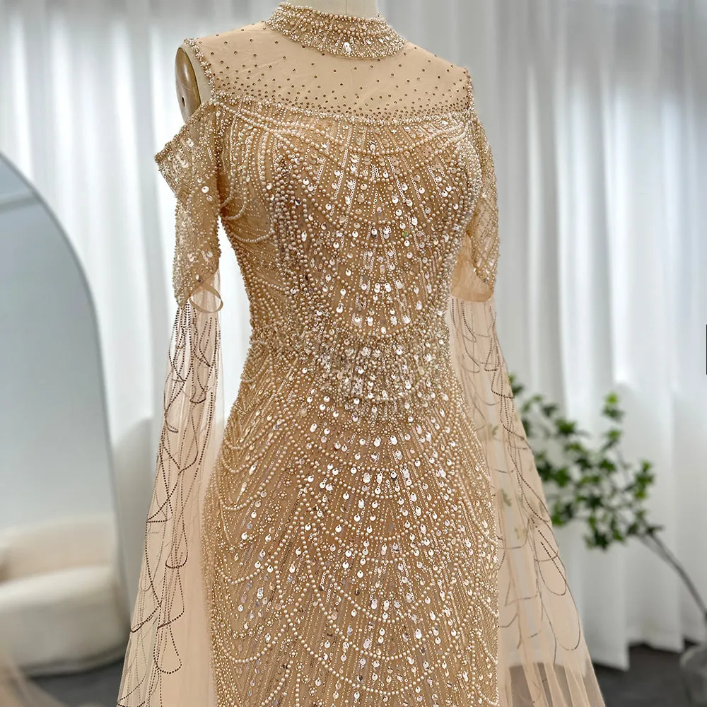 Luxury Sage Green Evening Dress with Cape Sleeves SS205