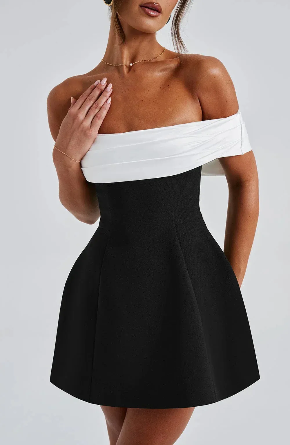 Modestique london- Black/White Noir Bloom Mini Dress