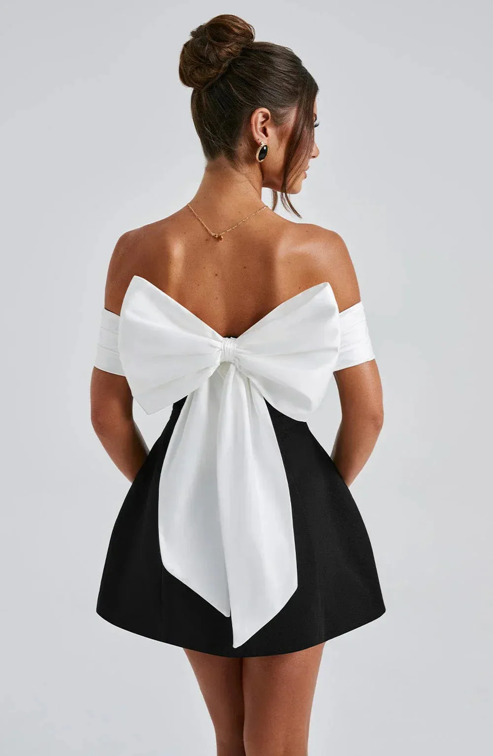 Modestique london- Black/White Noir Bloom Mini Dress