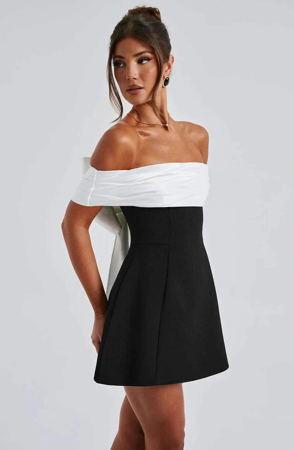 Modestique london- Black/White Noir Bloom Mini Dress