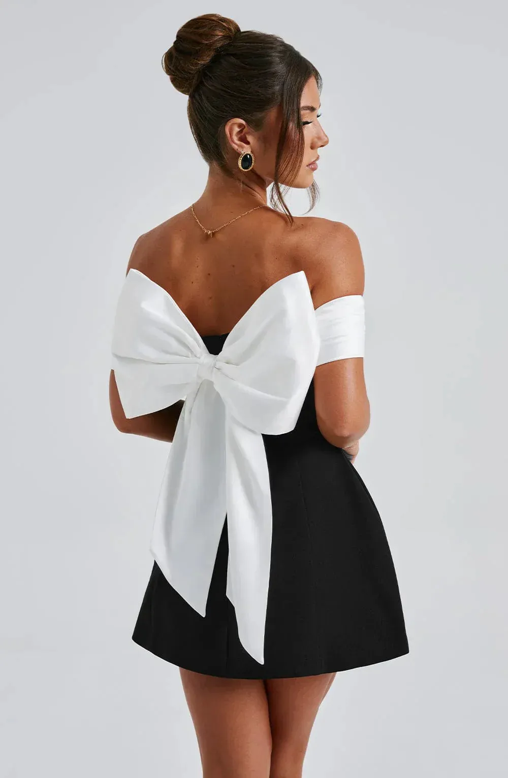 Modestique london- Black/White Noir Bloom Mini Dress
