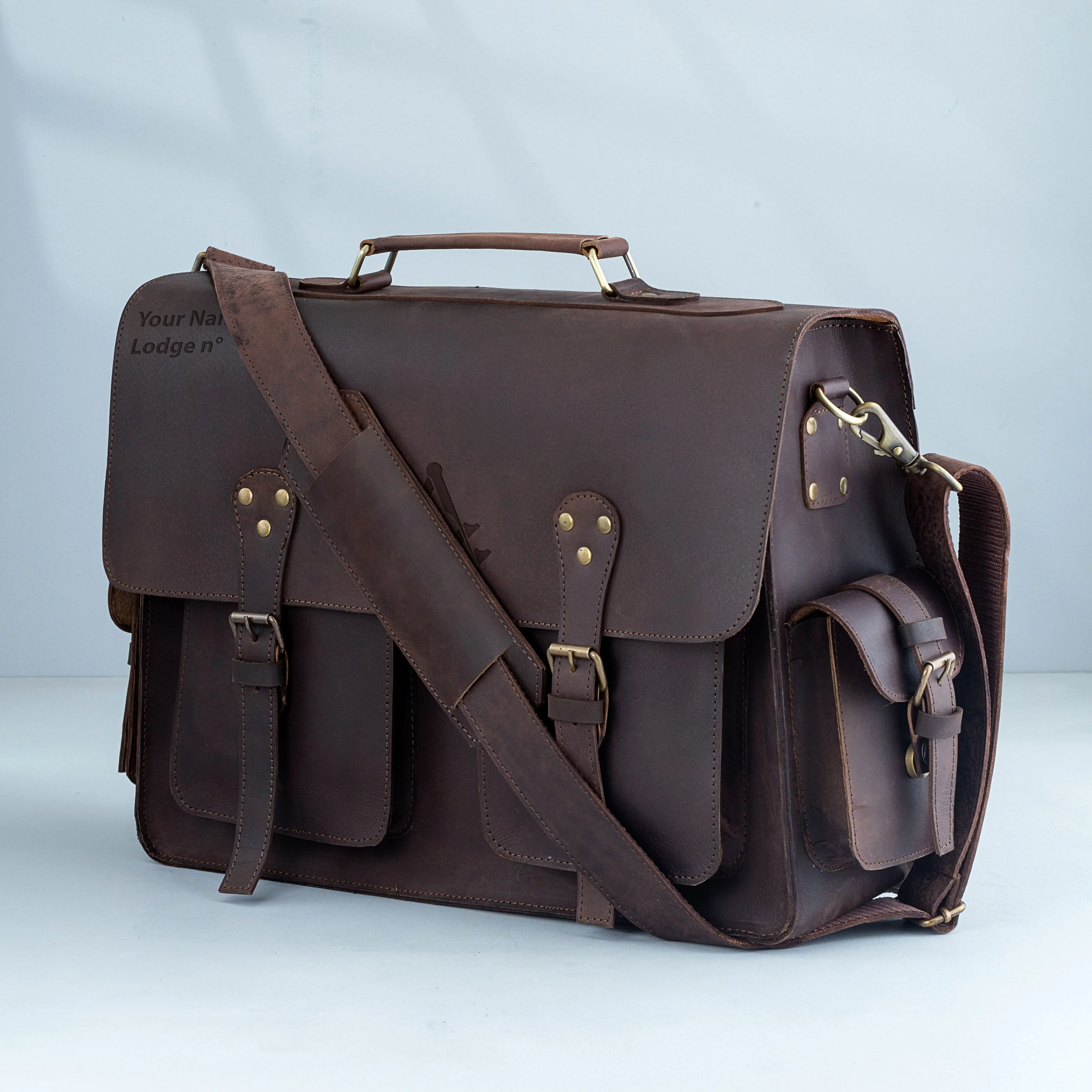 Past Master Blue Lodge Briefcase - Handmade Leather