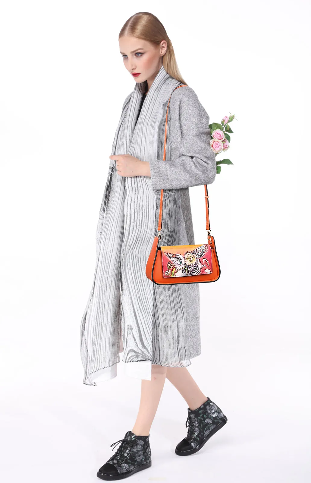 PIJUSHI Leather Shoulder Bag Women Hand Painted Hobo Purses