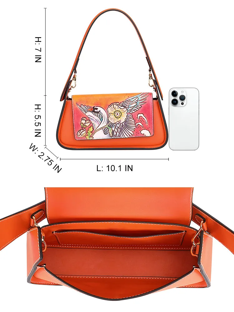 PIJUSHI Leather Shoulder Bag Women Hand Painted Hobo Purses