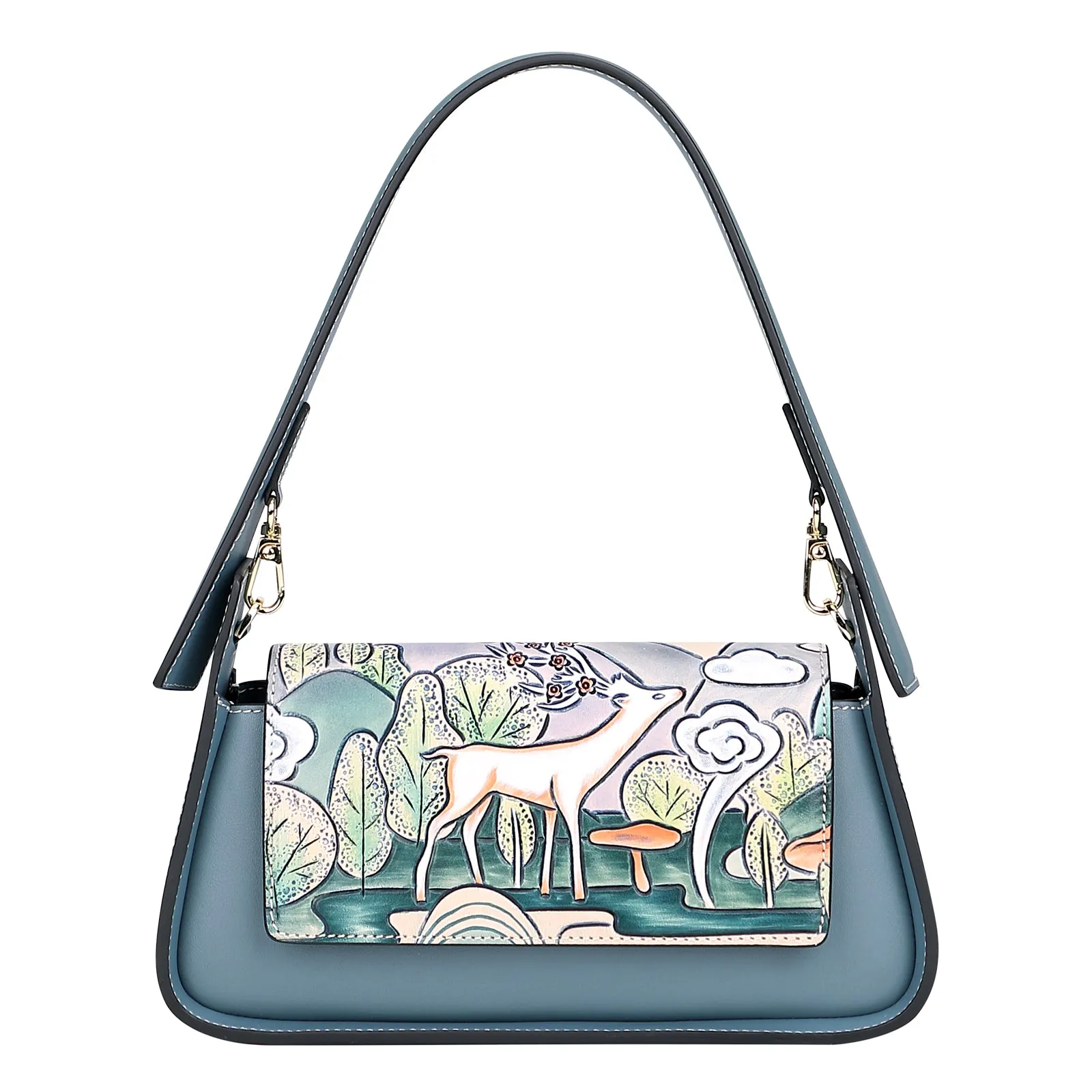 PIJUSHI Leather Shoulder Bag Women Hand Painted Hobo Purses