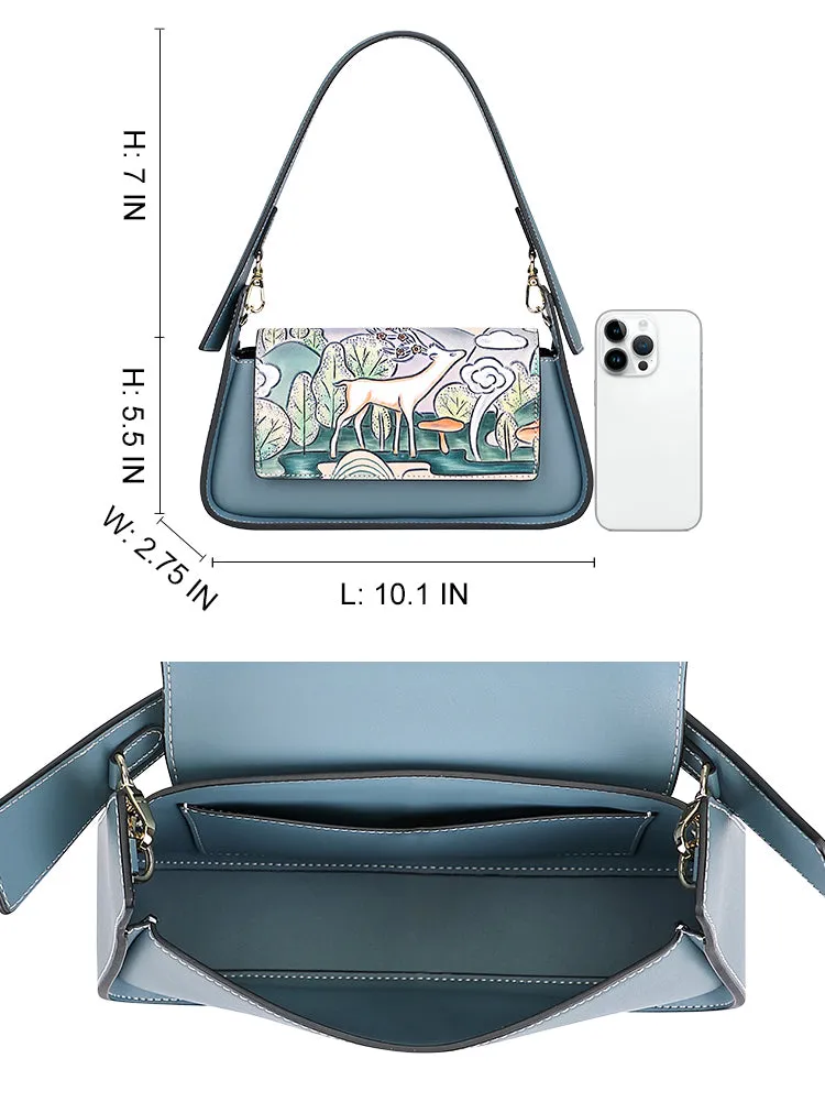 PIJUSHI Leather Shoulder Bag Women Hand Painted Hobo Purses