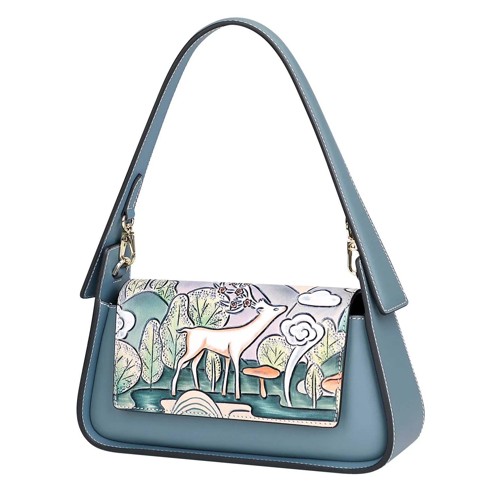 PIJUSHI Leather Shoulder Bag Women Hand Painted Hobo Purses