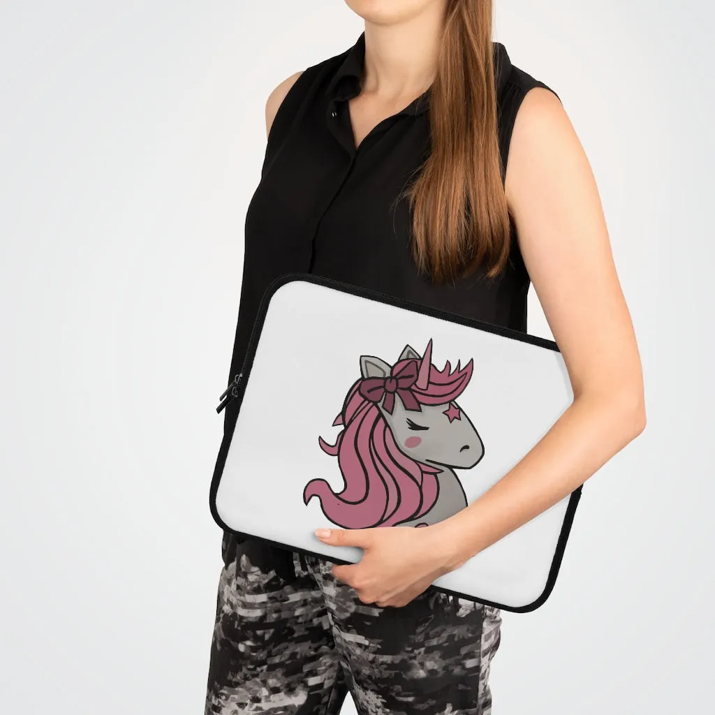Pink Unicorn Head Laptop Sleeve