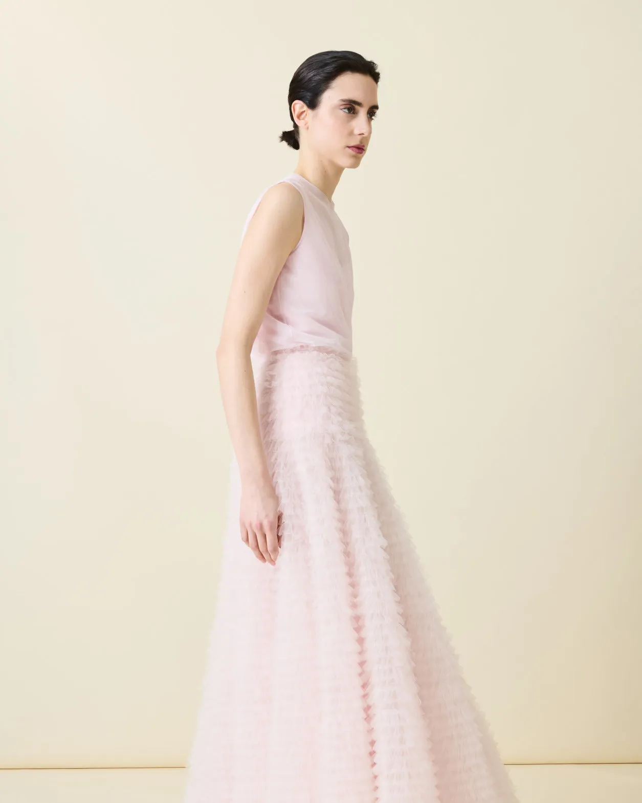 Ruched Tulle Maxi Skirt