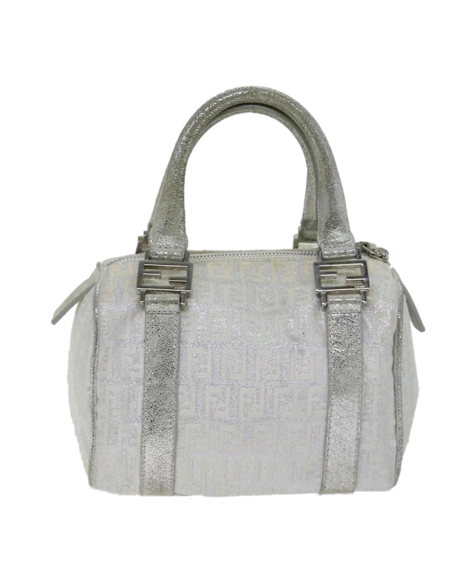 Silver Canvas Hand Bag with Key Accessory and Clochette