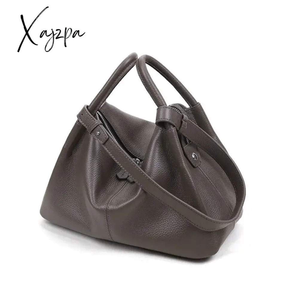 Xajzpa - Luxury Leather Ladies Handbags 100% Leather Shoulder Bags Large Capacity Office Ladies Commuter Bags Crossbody Bags