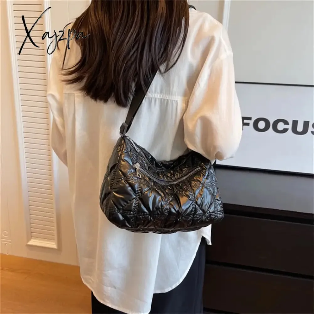 Xajzpa - Trend Padded Space Crossbody Bags for Women Quilted Down Fabric Cotton Purses and Handbags 2023 Fashion Travel Lady Shoulder Bag