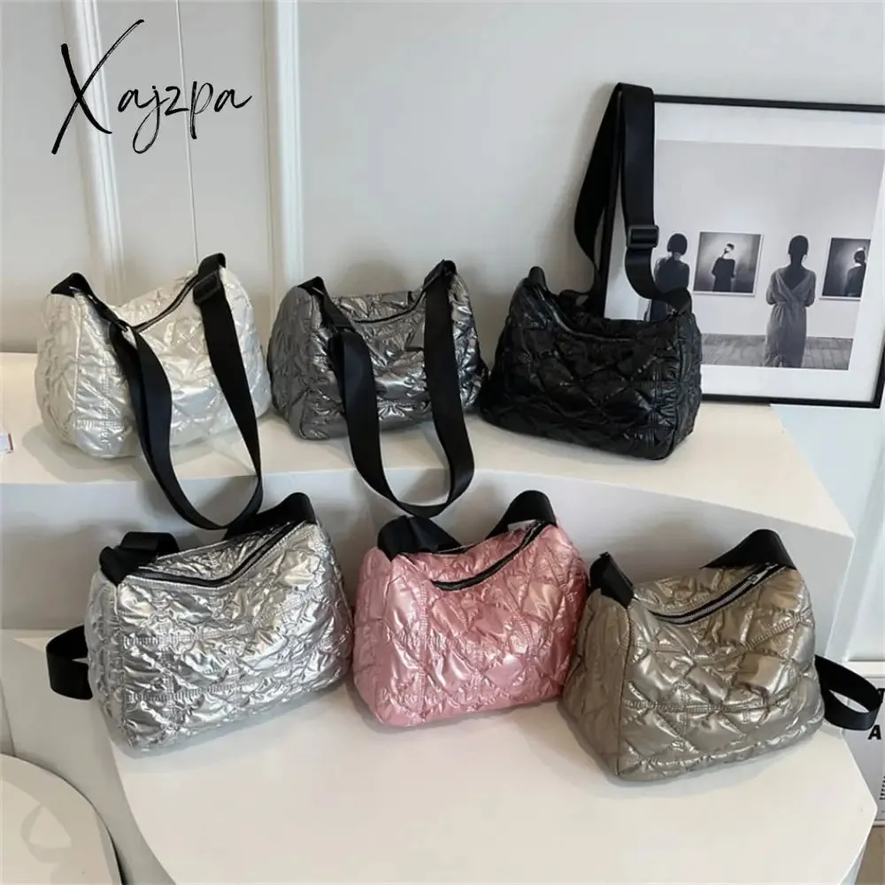 Xajzpa - Trend Padded Space Crossbody Bags for Women Quilted Down Fabric Cotton Purses and Handbags 2023 Fashion Travel Lady Shoulder Bag
