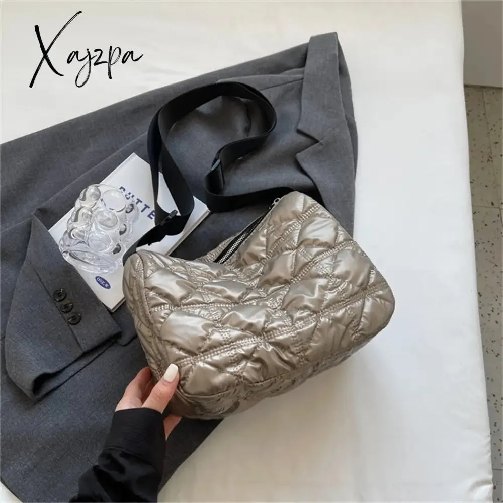 Xajzpa - Trend Padded Space Crossbody Bags for Women Quilted Down Fabric Cotton Purses and Handbags 2023 Fashion Travel Lady Shoulder Bag