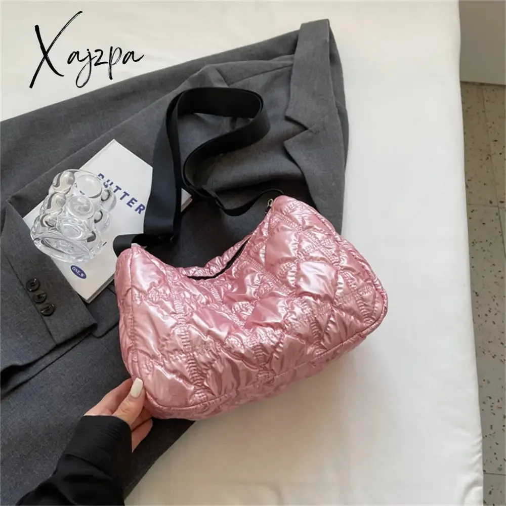 Xajzpa - Trend Padded Space Crossbody Bags for Women Quilted Down Fabric Cotton Purses and Handbags 2023 Fashion Travel Lady Shoulder Bag