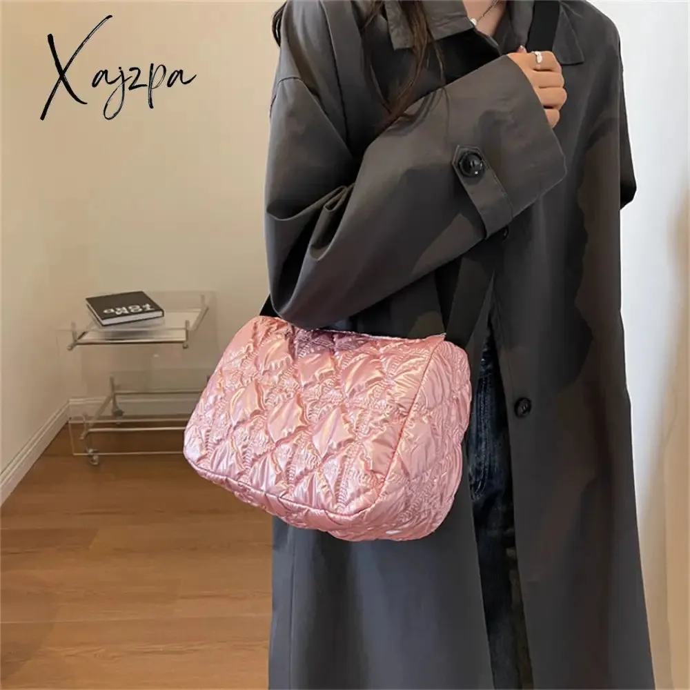 Xajzpa - Trend Padded Space Crossbody Bags for Women Quilted Down Fabric Cotton Purses and Handbags 2023 Fashion Travel Lady Shoulder Bag