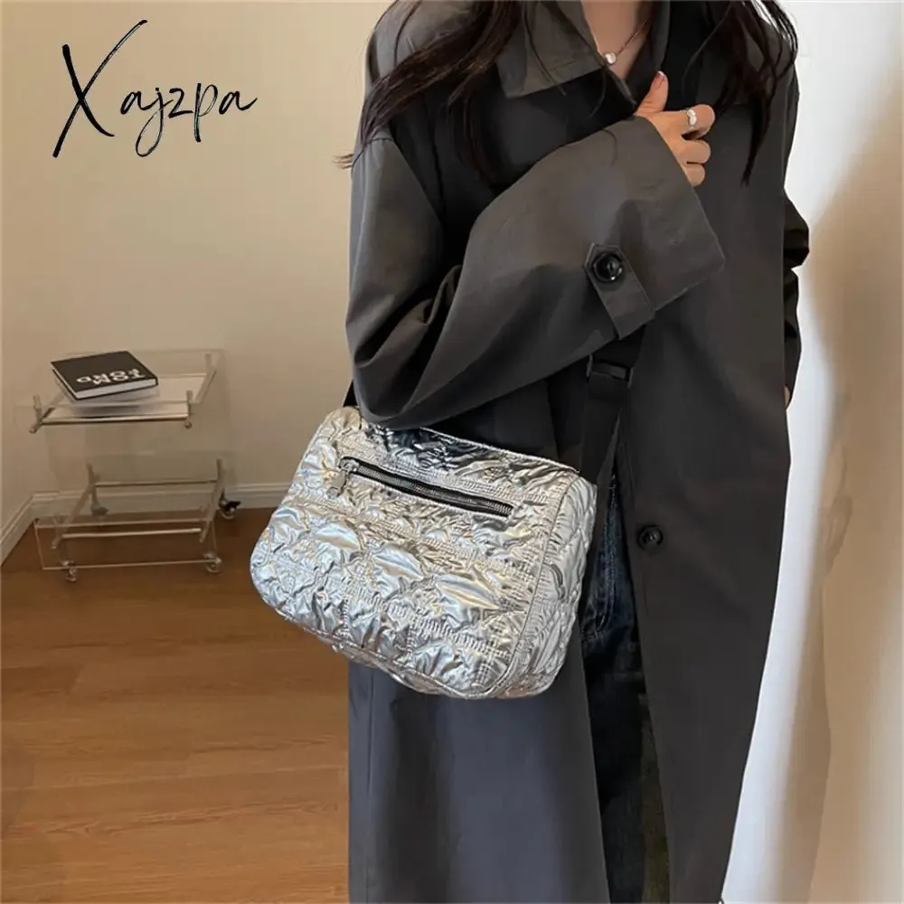 Xajzpa - Trend Padded Space Crossbody Bags for Women Quilted Down Fabric Cotton Purses and Handbags 2023 Fashion Travel Lady Shoulder Bag