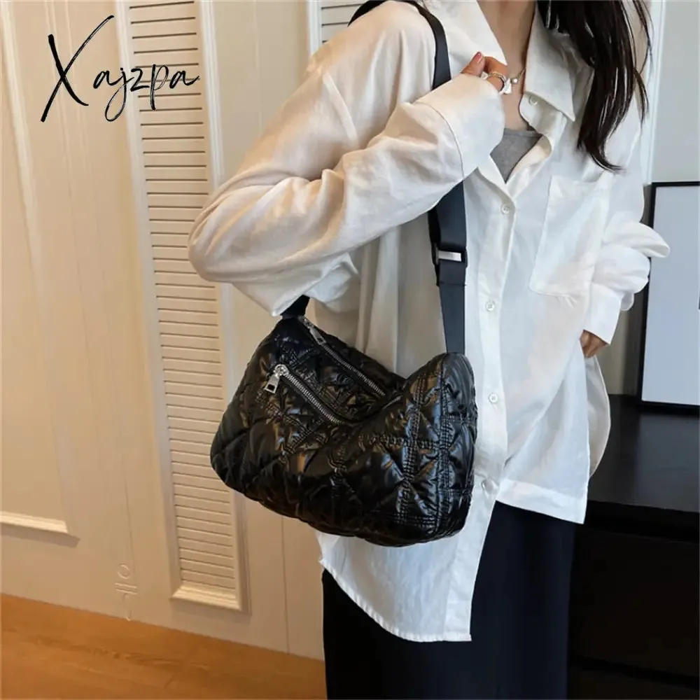Xajzpa - Trend Padded Space Crossbody Bags for Women Quilted Down Fabric Cotton Purses and Handbags 2023 Fashion Travel Lady Shoulder Bag