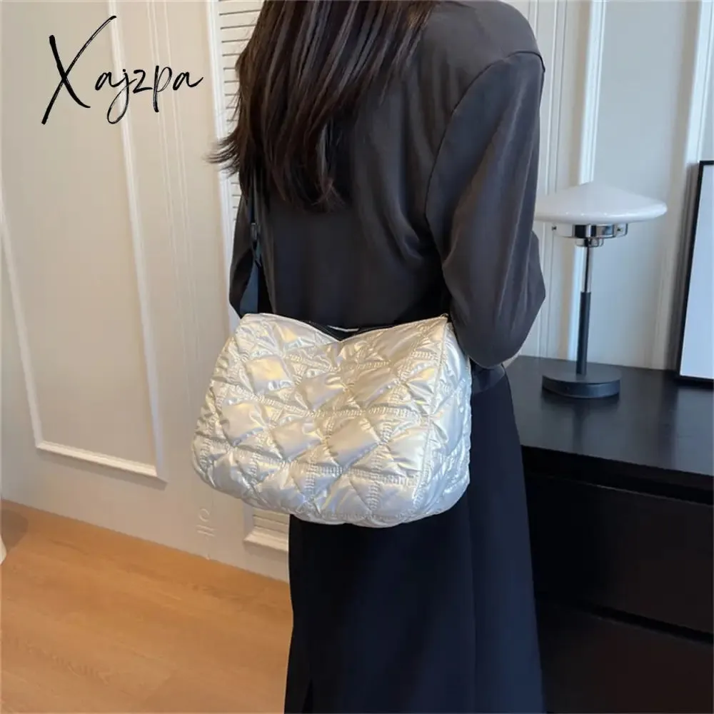 Xajzpa - Trend Padded Space Crossbody Bags for Women Quilted Down Fabric Cotton Purses and Handbags 2023 Fashion Travel Lady Shoulder Bag